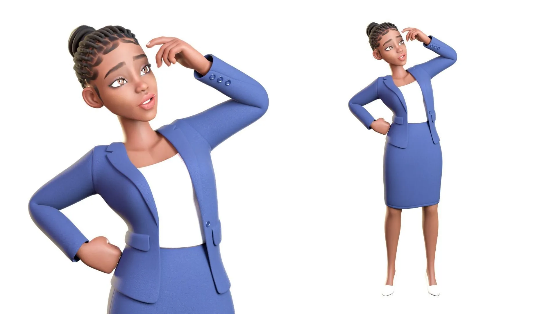 Business Female Black Woman 3D model full body render